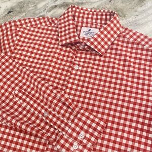 Mizzen+Main Red White Gingham Check Shirt L Large Trim Fit Performance Tech